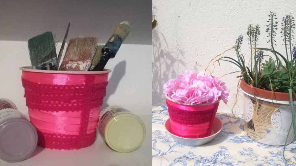 Vasetto rivestito con nastri fluo